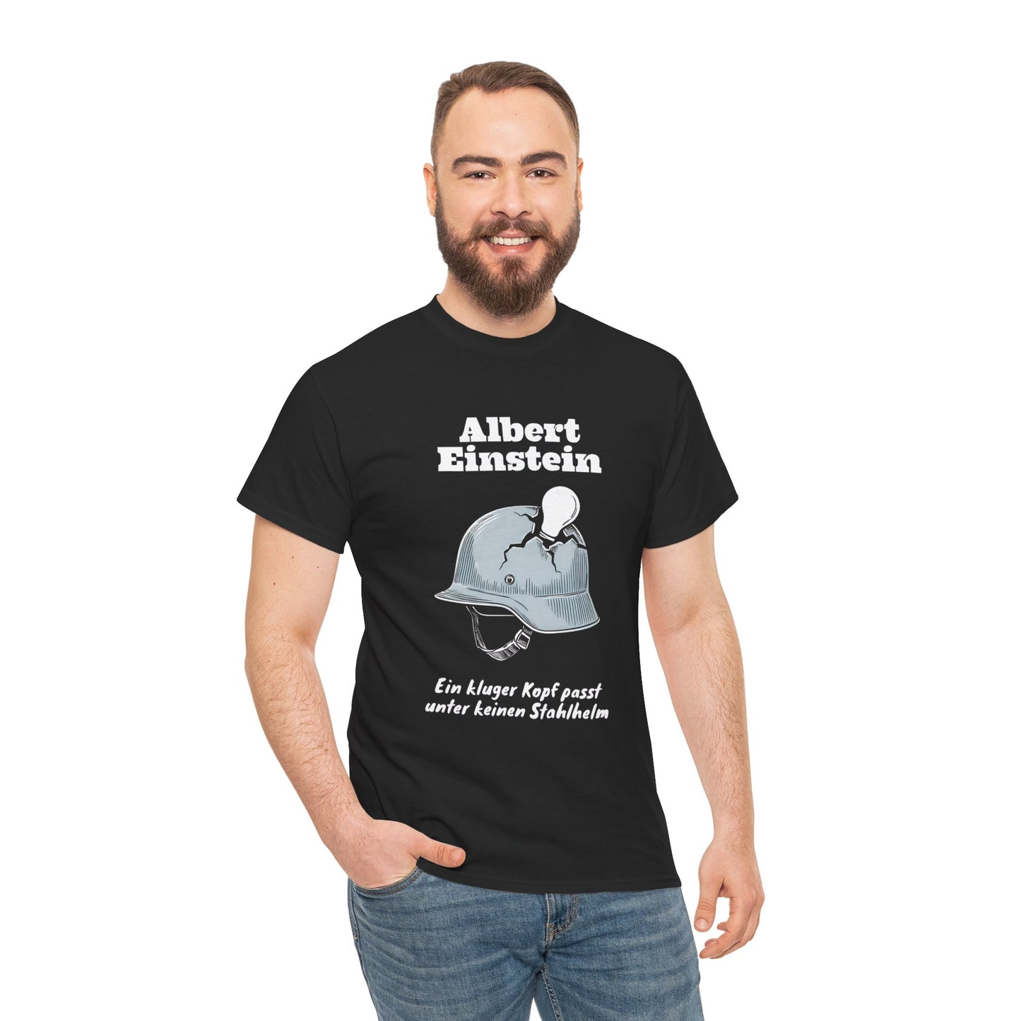 Unisex-T-Shirt aus Baumwolle - Albert Einstein | Stahlhelm