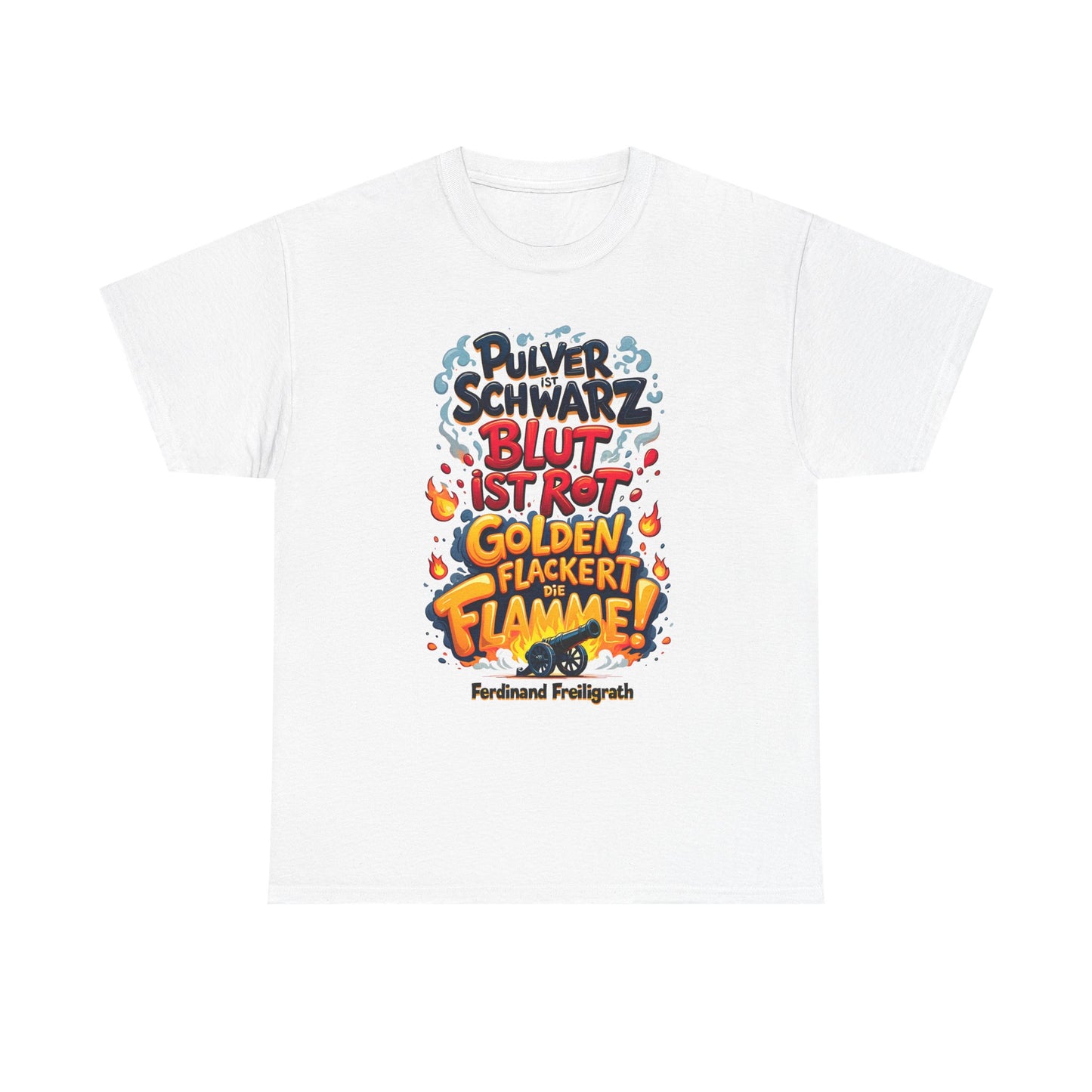 Unisex-T-Shirt aus Baumwolle - Ferdinand Freiligrath | Schwarz, Rot, Gold