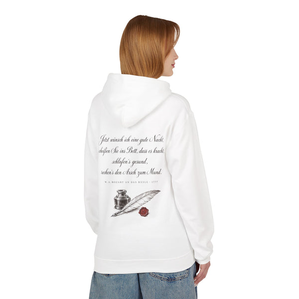 Hoodie Sweatshirt - Wolfgang Amadeus Mozart | Jetzt wünsch ich eine gute Nacht, scheißen Sie ins Bett, dass es kracht; schlafen's gesund, recken's den Arsch zum Mund