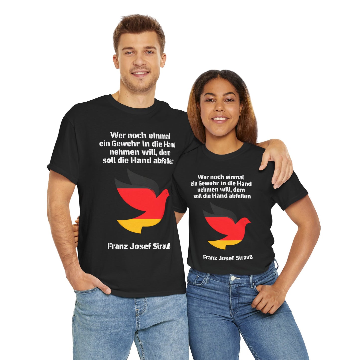 Unisex-T-Shirt aus Baumwolle - Franz Josef Strauß | Zitat Frieden