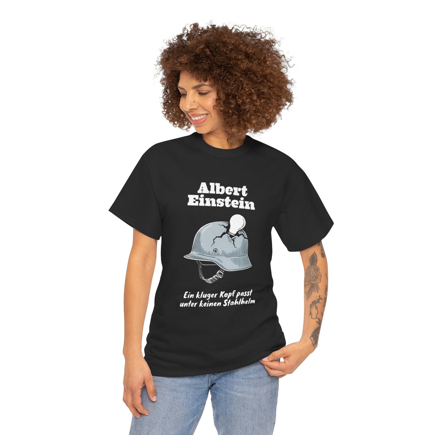 Unisex-T-Shirt aus Baumwolle - Albert Einstein | Stahlhelm