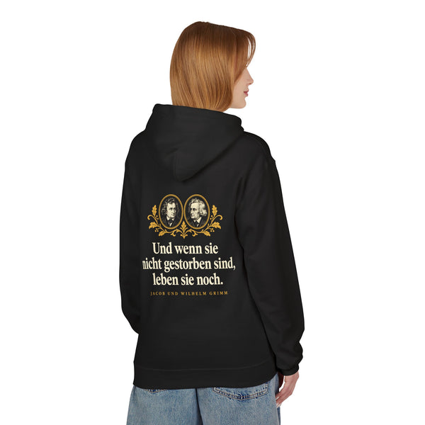 Brüder Grimm: „Und wenn sie nicht gestorben sind, leben sie noch“ – Hoodie in Schwarz – Model-Foto
