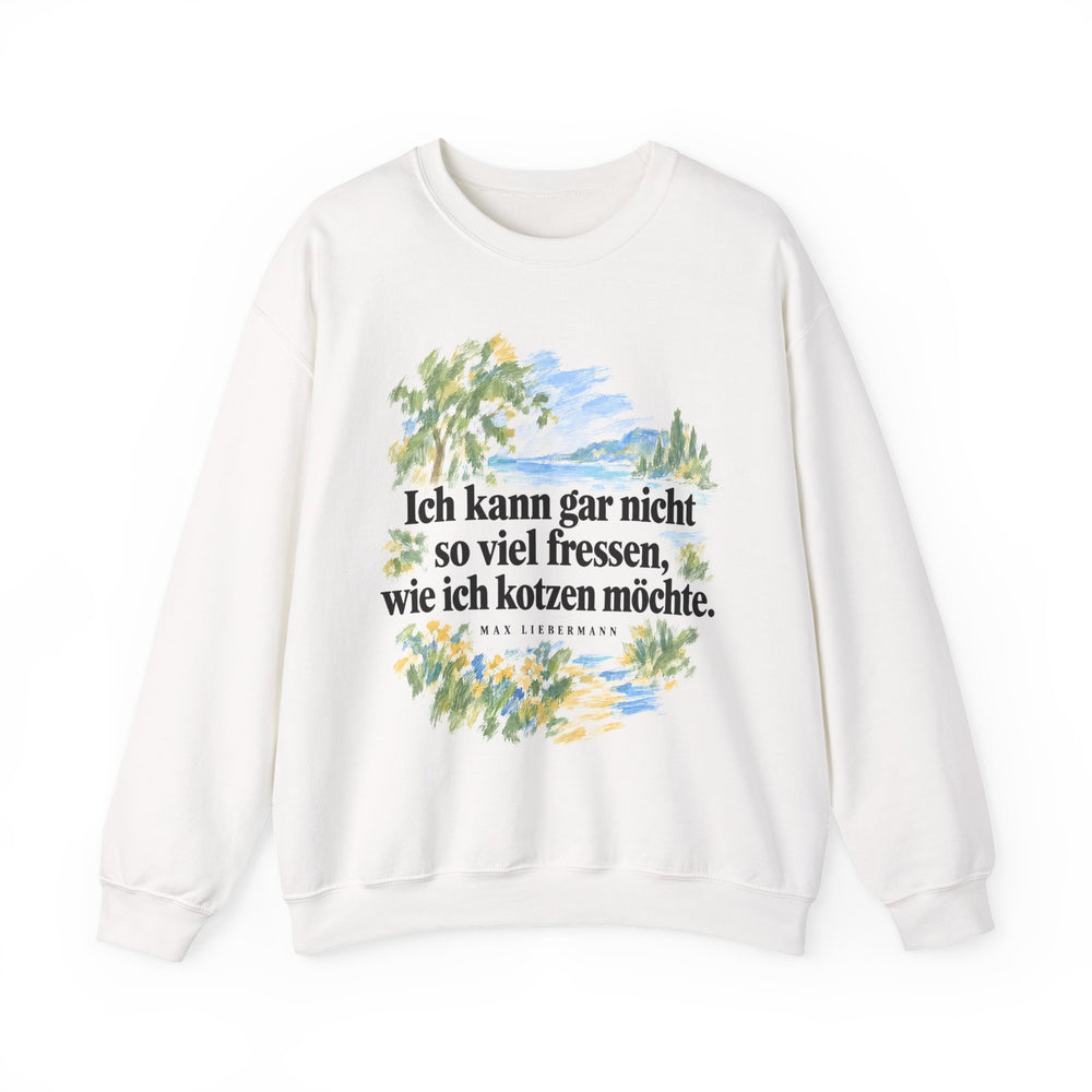 Max Liebermann: „Ich kann gar nicht so viel fressen, wie ich kotzen möchte“ – Sweatshirt in Weiß – Produktfoto