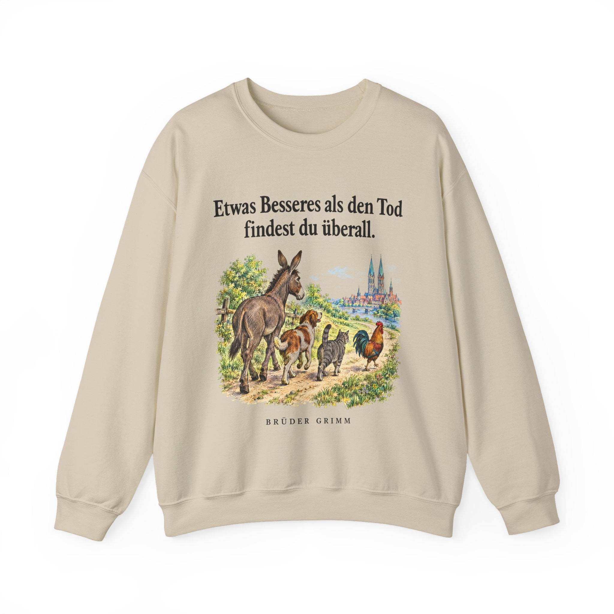 Brüder Grimm: Etwas Besseres als den Tod findest du überall – Sweatshirt in Sand – Druck im Detail