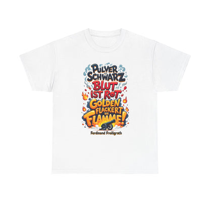Unisex-T-Shirt aus Baumwolle - Ferdinand Freiligrath | Schwarz, Rot, Gold