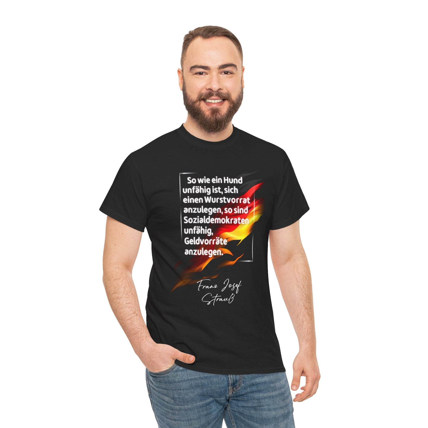 Unisex-T-Shirt aus Baumwolle - Franz Josef Strauß | Zitat: Wurstvorrat
