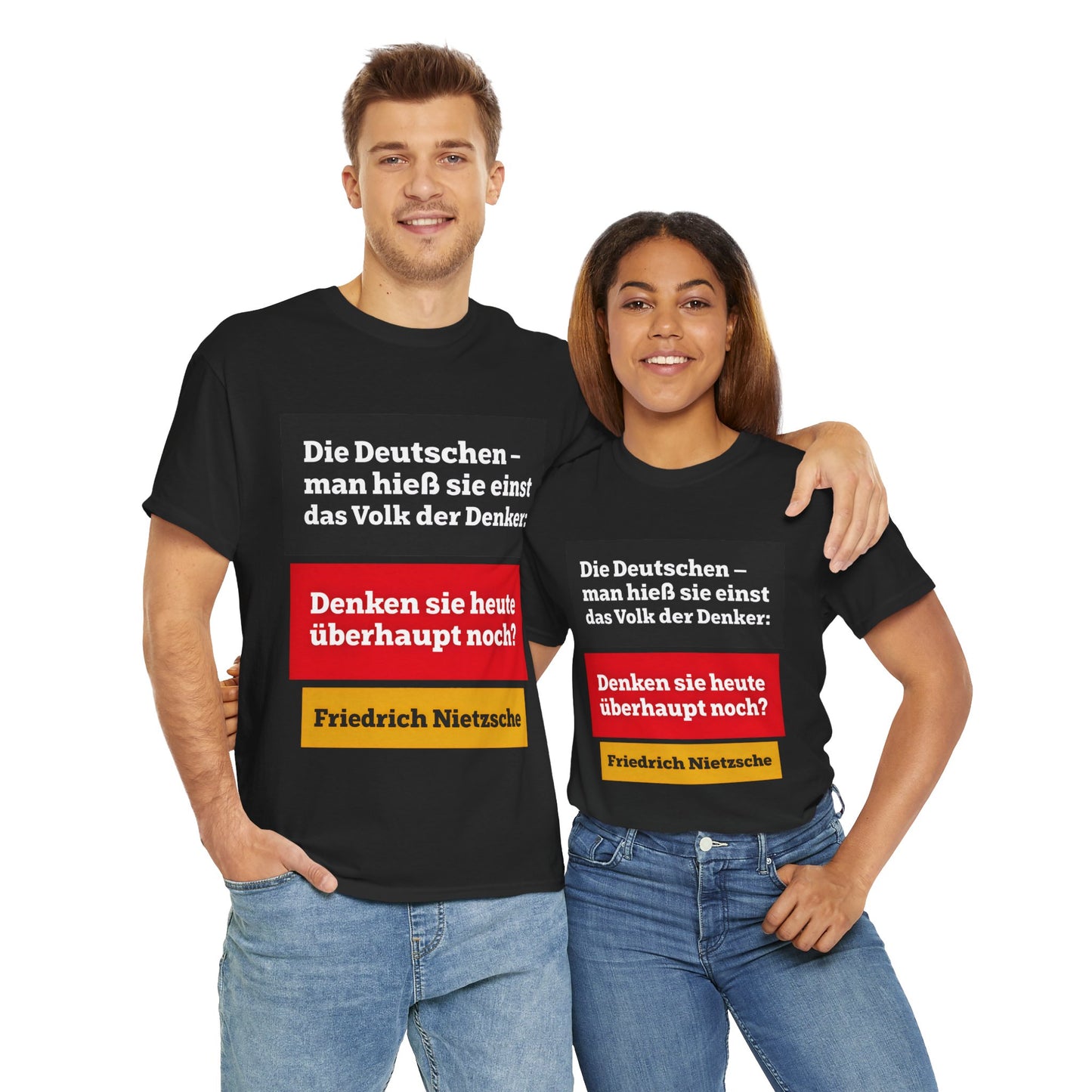 Unisex-T-Shirt aus Baumwolle - Friedrich Nietzsche | Denken sie überhaupt noch?