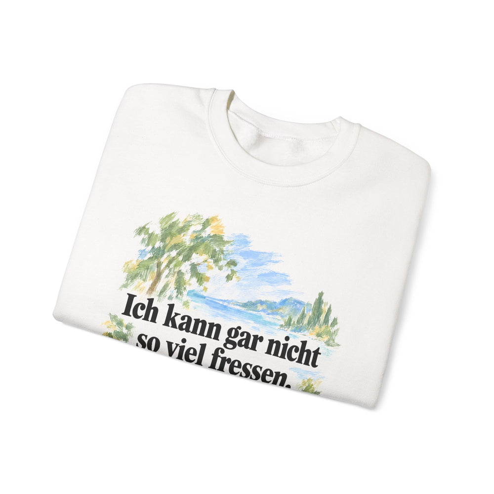 Max Liebermann: „Ich kann gar nicht so viel fressen, wie ich kotzen möchte“ – Sweatshirt in Weiß – gefaltet