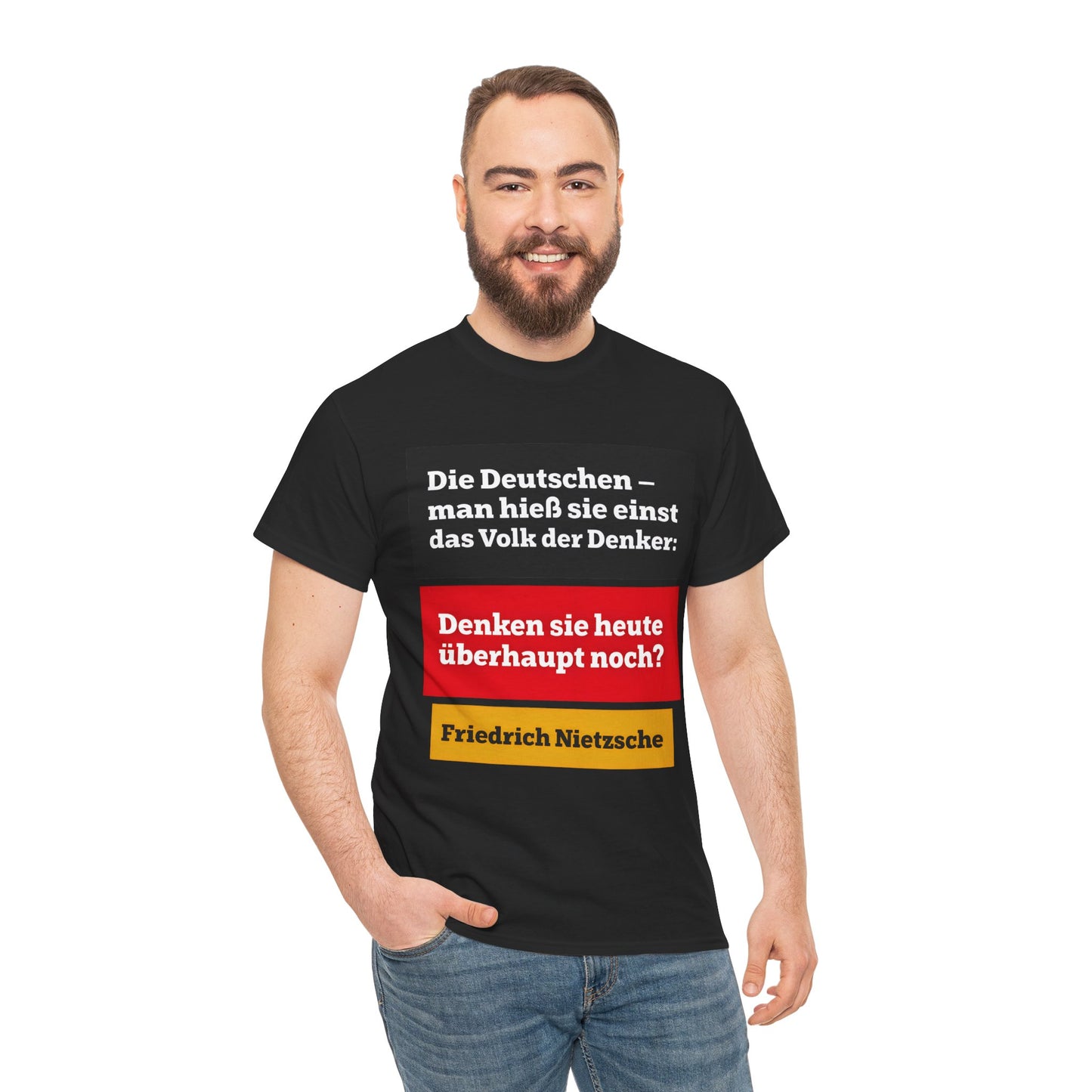 Unisex-T-Shirt aus Baumwolle - Friedrich Nietzsche | Denken sie überhaupt noch?