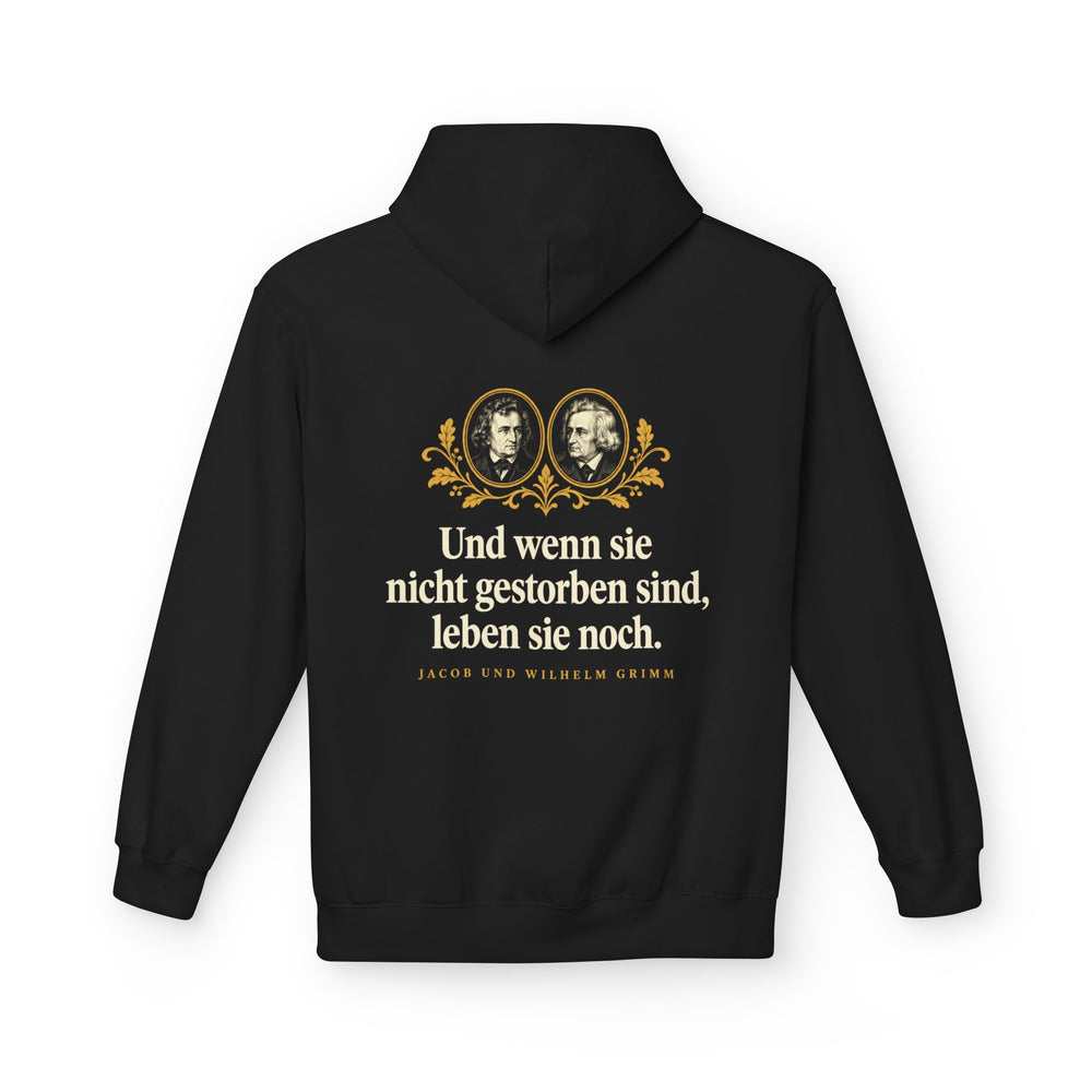 Brüder Grimm: „Und wenn sie nicht gestorben sind, leben sie noch“ – Hoodie in Schwarz – Produktfoto