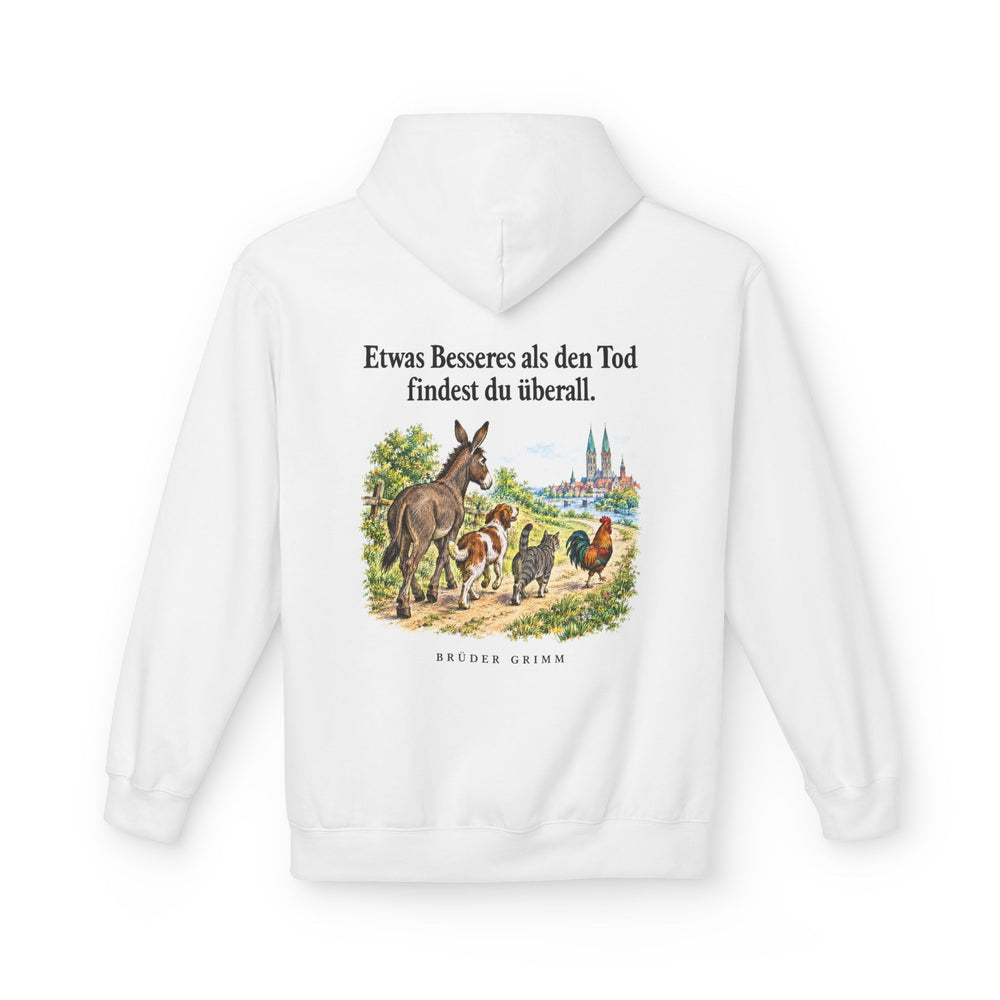 Brüder Grimm: „Etwas Besseres als den Tod findest du überall“ – Hoodie in Weiß – Produktfoto