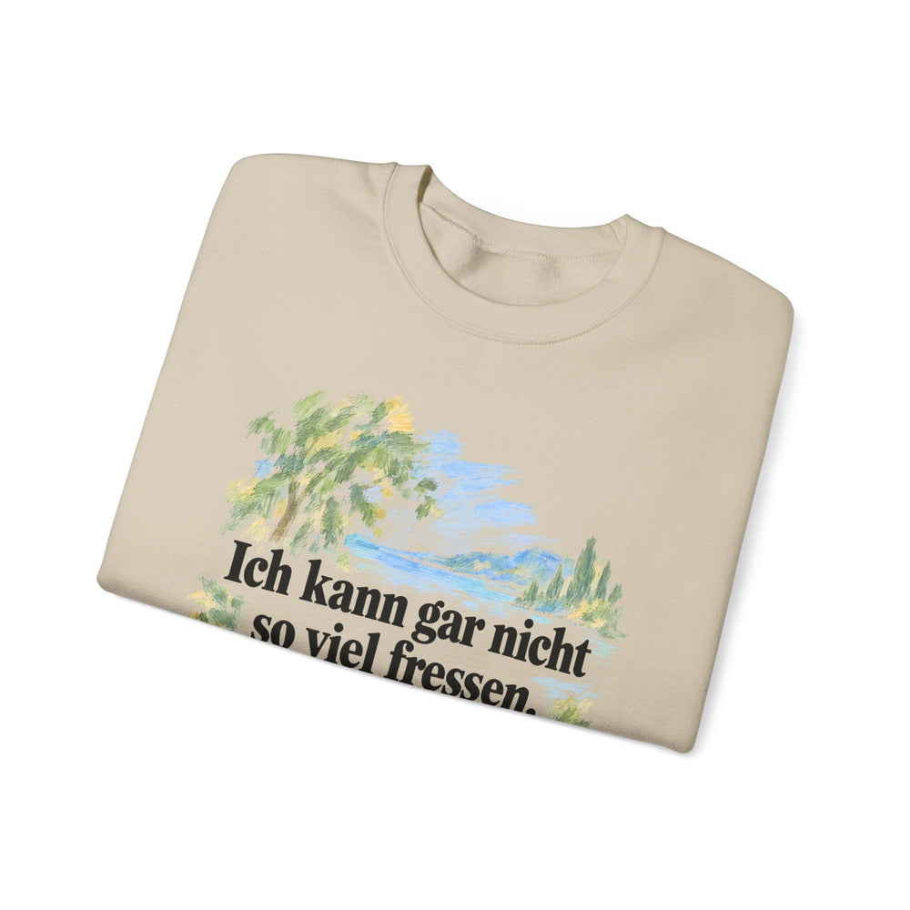 Max Liebermann: „Ich kann gar nicht so viel fressen, wie ich kotzen möchte“ – Sweatshirt in Sand – gefaltet