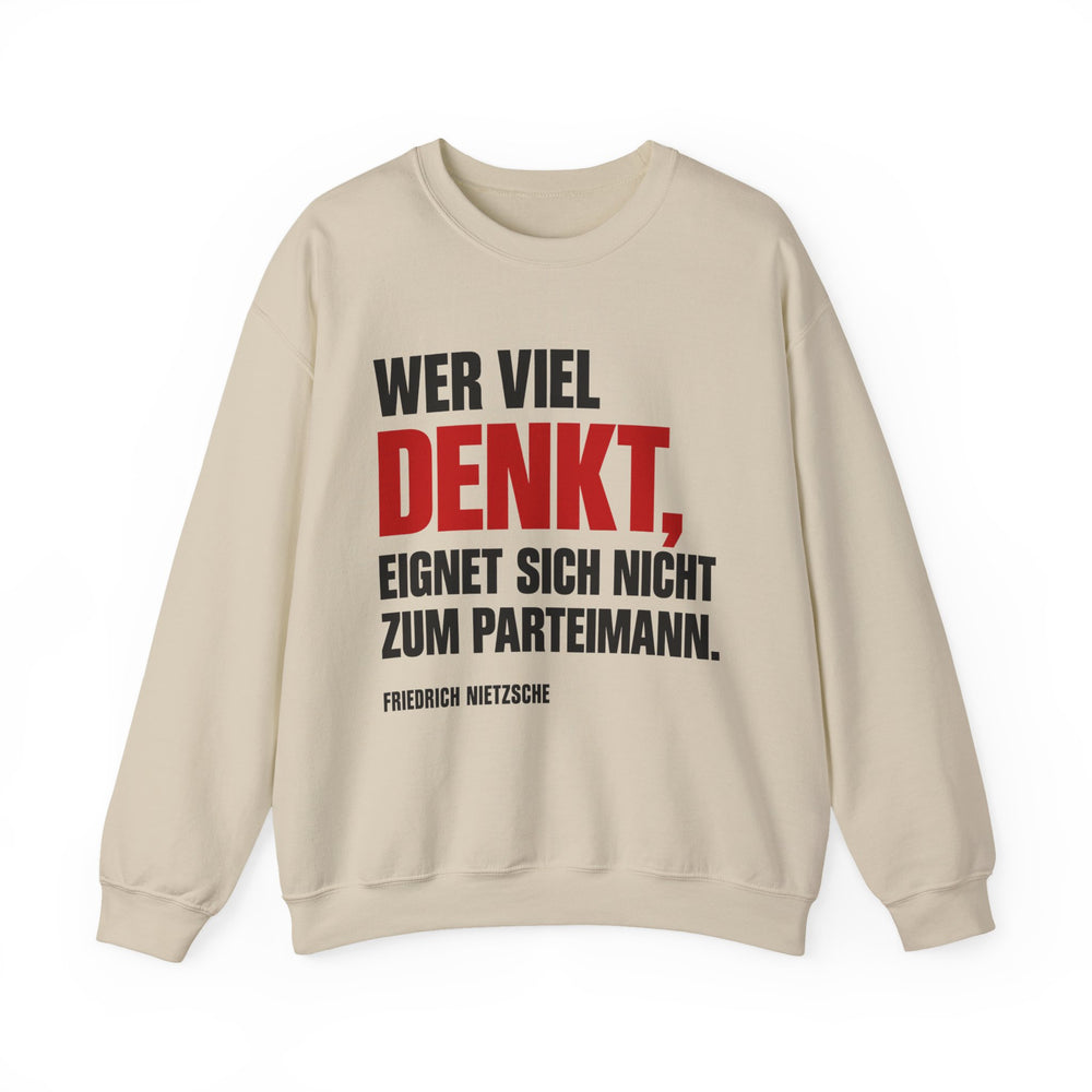 Unisex Heavy Blend™ Rundhals-Sweatshirt - Friedrich Nietzsche | Wer viel denkt, eignet sich nicht zum Parteimann