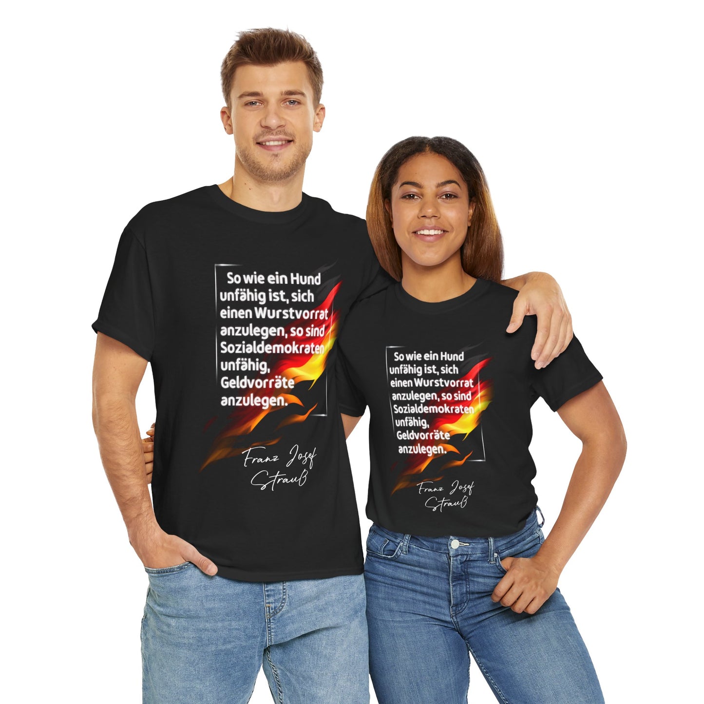 Unisex-T-Shirt aus Baumwolle - Franz Josef Strauß | Zitat: Wurstvorrat
